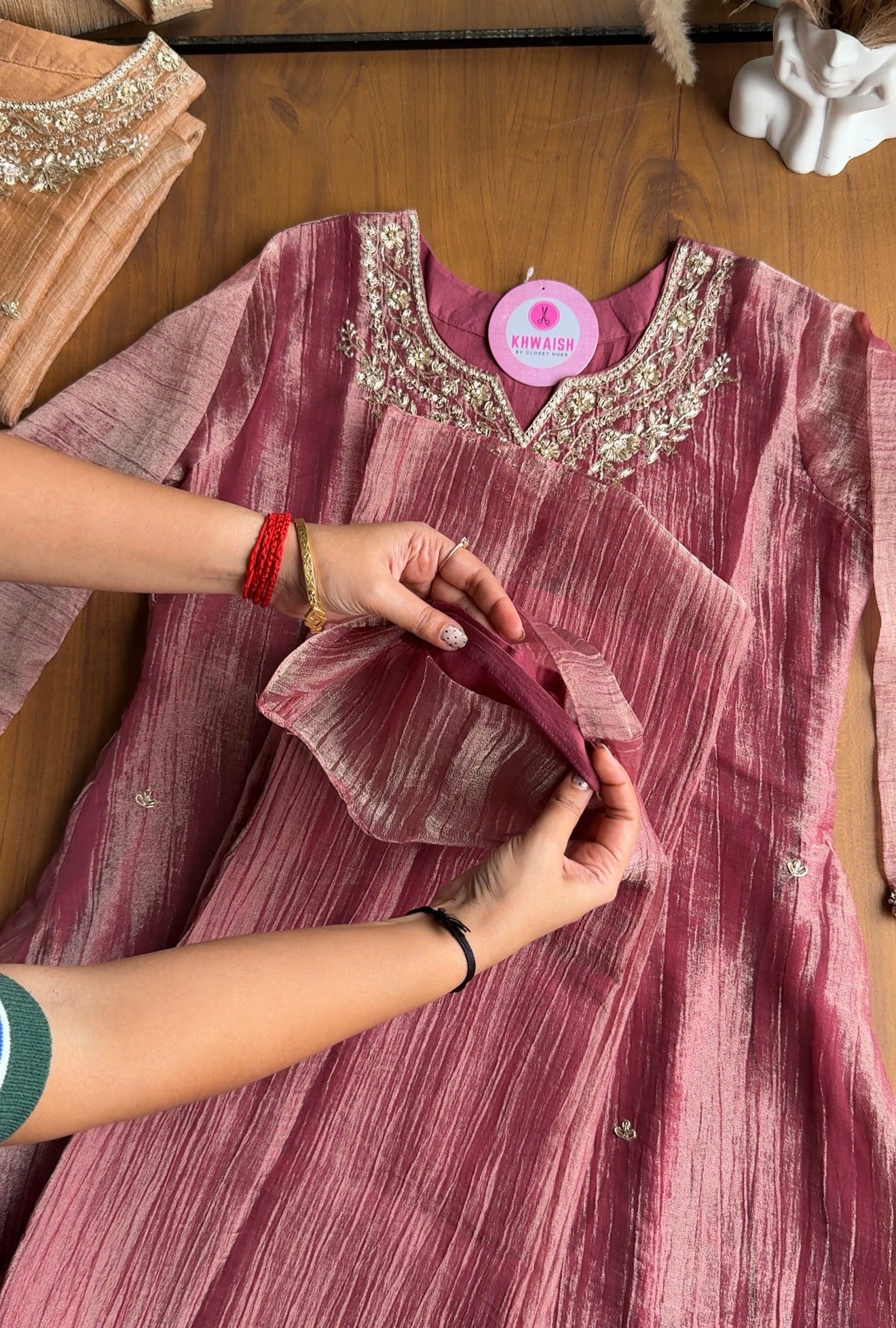 Saumya Green Emerald Hand Work Dress- Pink