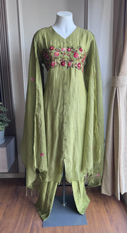 Nehal Embroided Mul Chanderi Dress- Green (Make to Order)