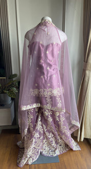 Maheen net plazzo sut with cut bead work