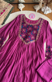 Riya cutwork Contrast Anarkali Dress- Purple
