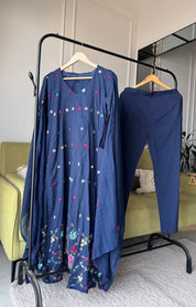 Pratima Katha Work  Mul Cotton Anarkali - Blue