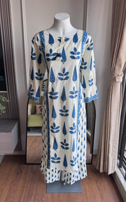 Kimaya Printed Cotton Dress- Blue