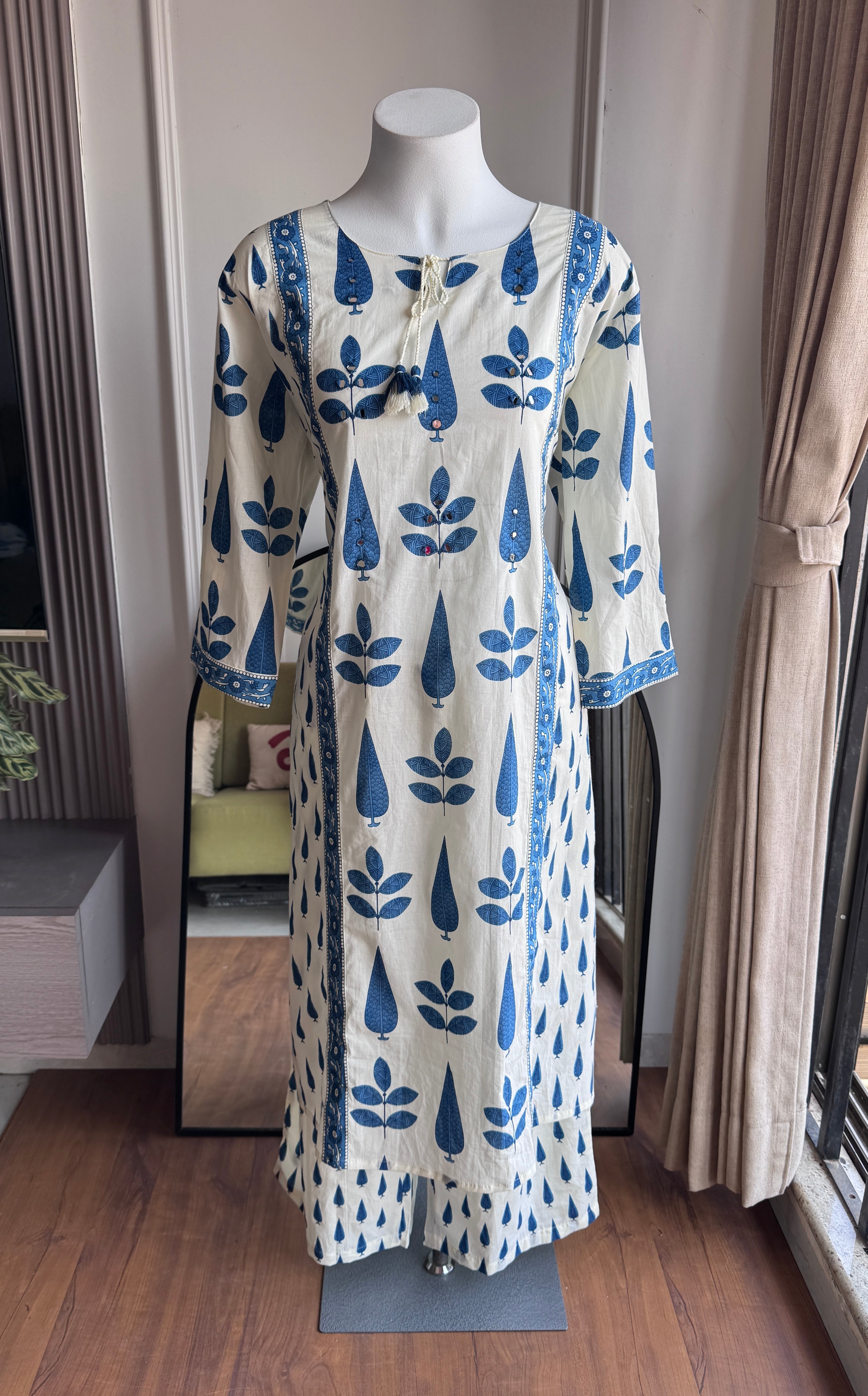 Kimaya Printed Cotton Dress- Blue