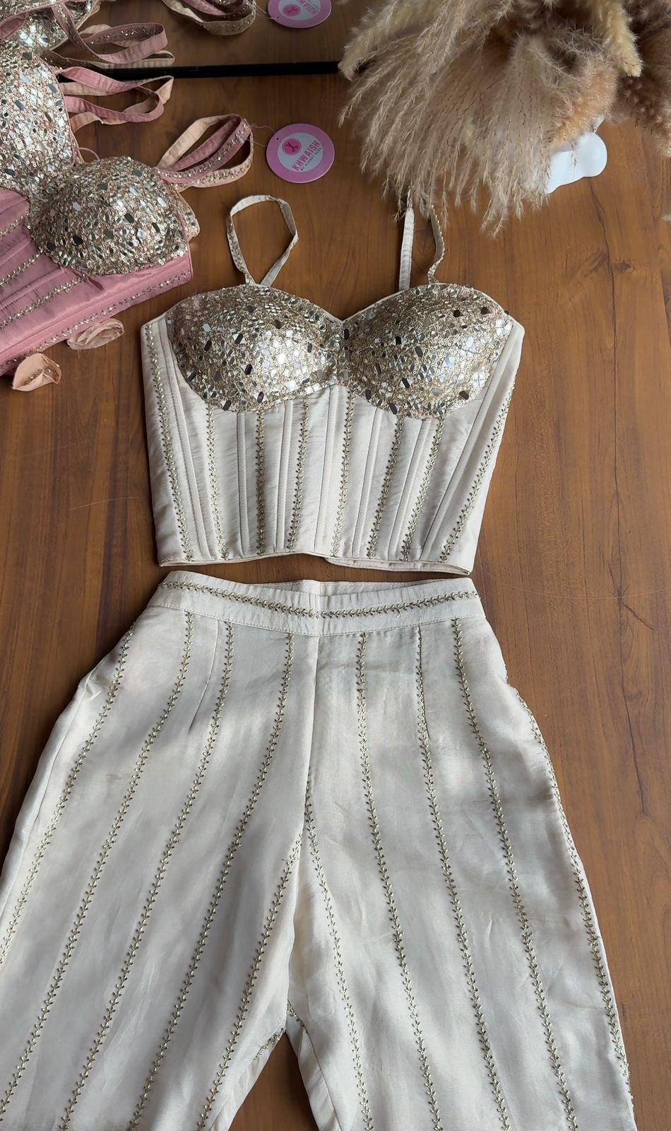 Dazzle Corset Top With Bell Bottoms Pants Full Handwork (Make to Order)