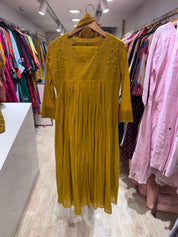 Kareena Scalloped Neck Anarkali Dress-Musturd