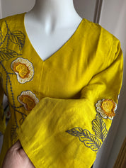 Grishma Embroided Dress- Lemon Yellow