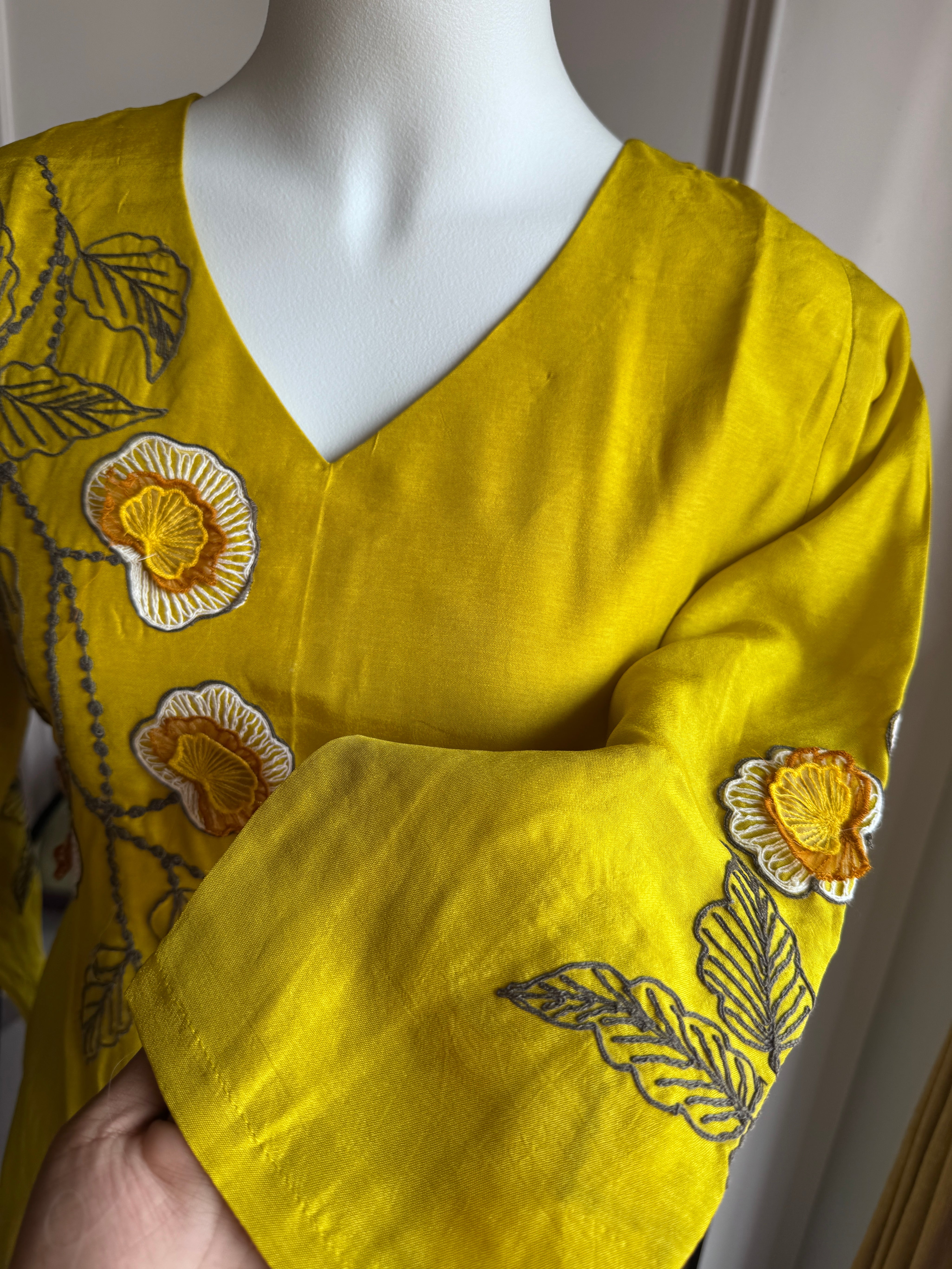 Grishma Embroided Dress- Lemon Yellow