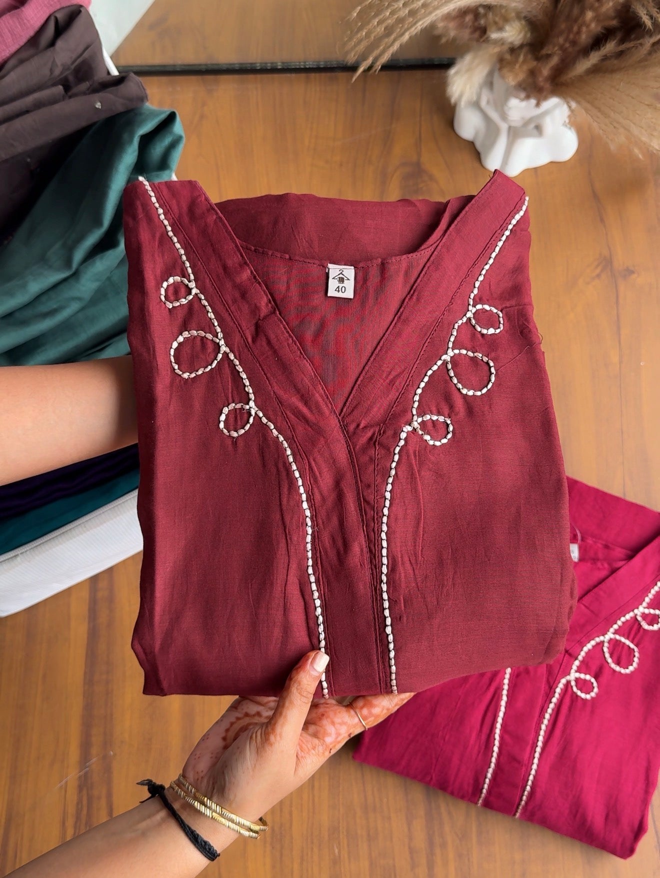 Mansi Mul Chanderi Aline Dress- Dark Maroon