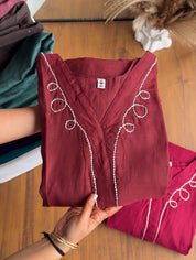 Mansi Mul Chanderi Aline Dress- Dark Maroon