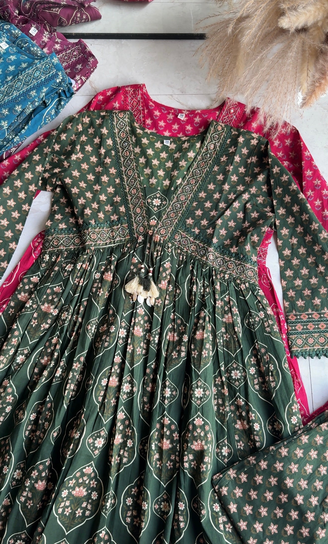 Niyati Cotton Anarkali Dress- Green
