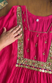 Janki Box Neck Handwork Dress- Pink