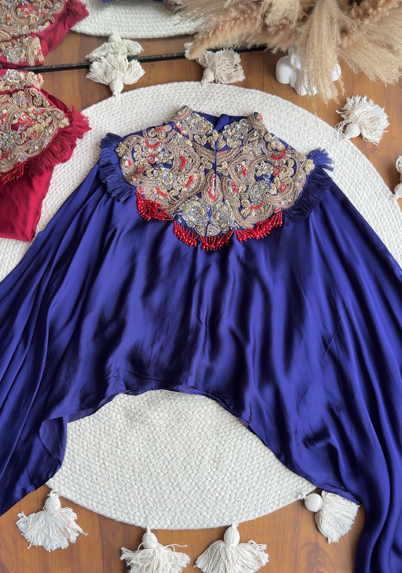 Anushka pure jardozi hand work short kaftan with dhoti- purple