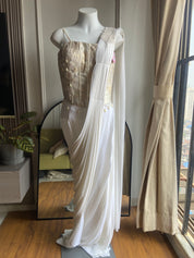 Baby white corset Drape saree with designer hand embroidered