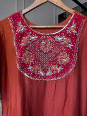 Ridhima Handwork Mul Chanderi Dress- Rust