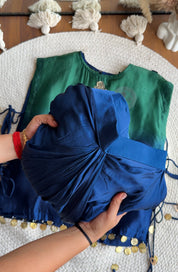 Usha Peacock Handwork Skirt Drape Set- Blue with Green