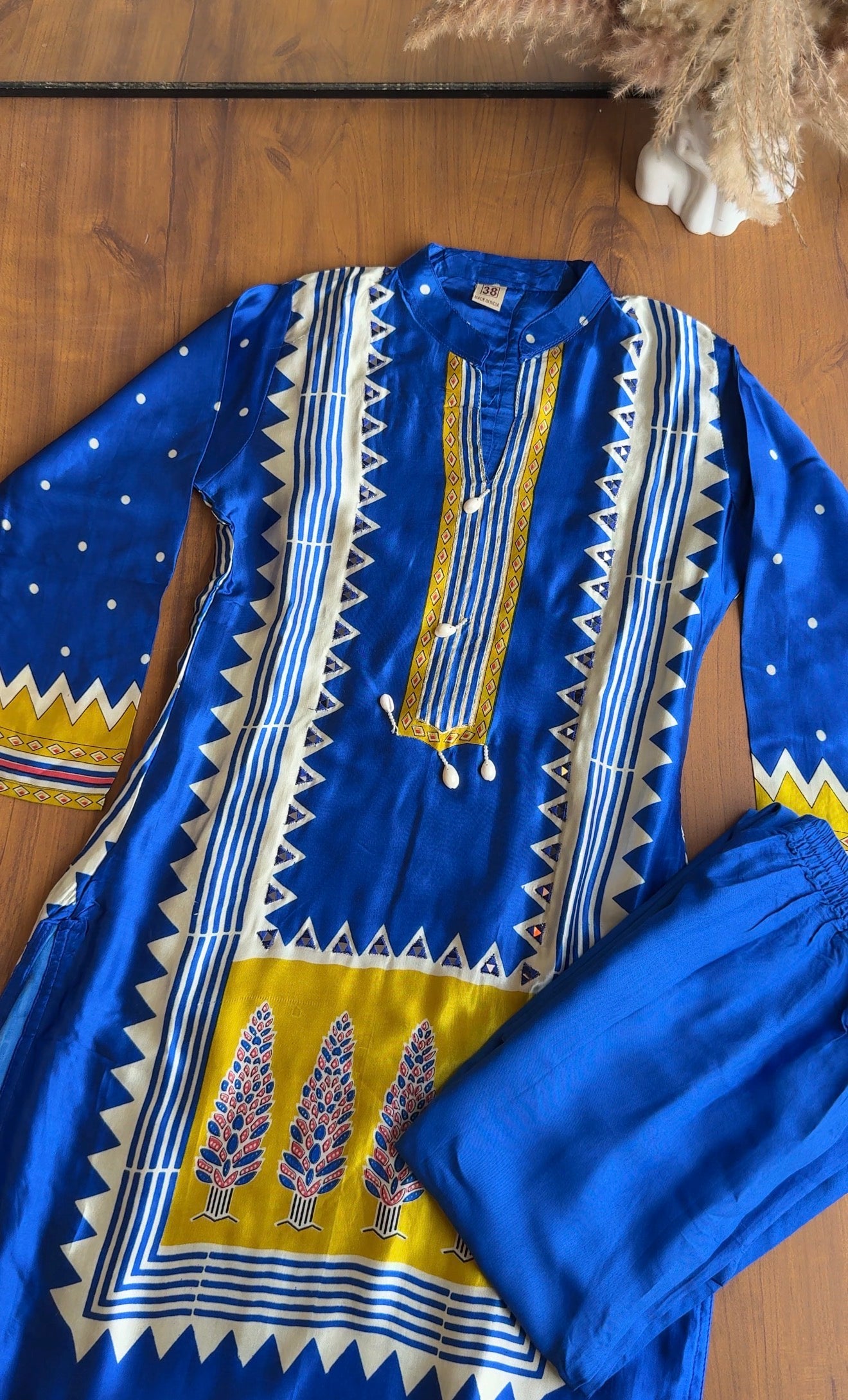 Tara Gajji Silk Abstract Print Coords- Blue