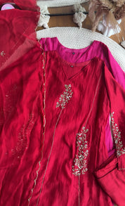 Shruti Handwork Mul Chanderi Dress - Red pre order 15 days