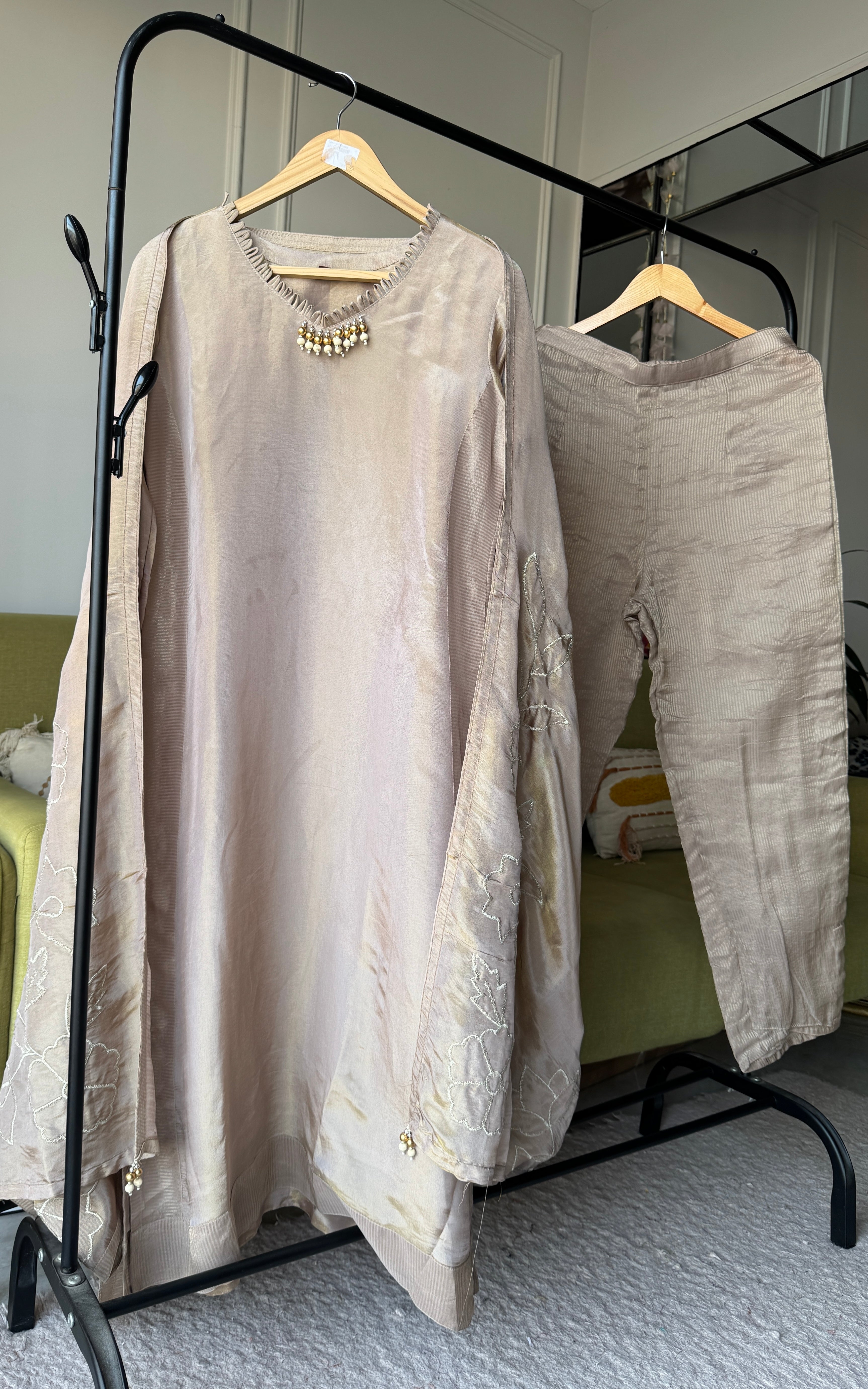 Vedika Tissue Organza Dress- Grey