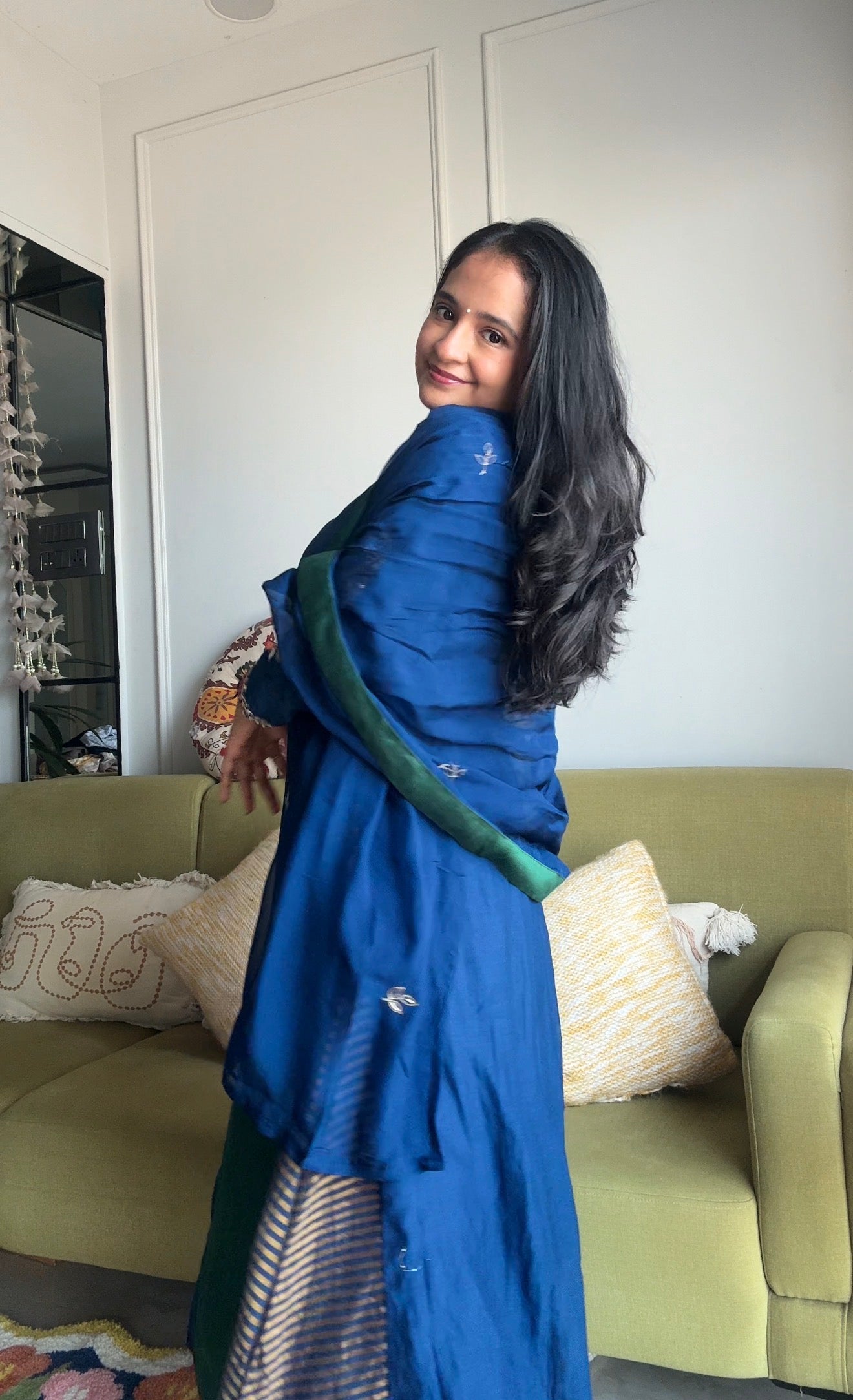 Prachi Dual Tone With Tissue PatcheDress-Blue