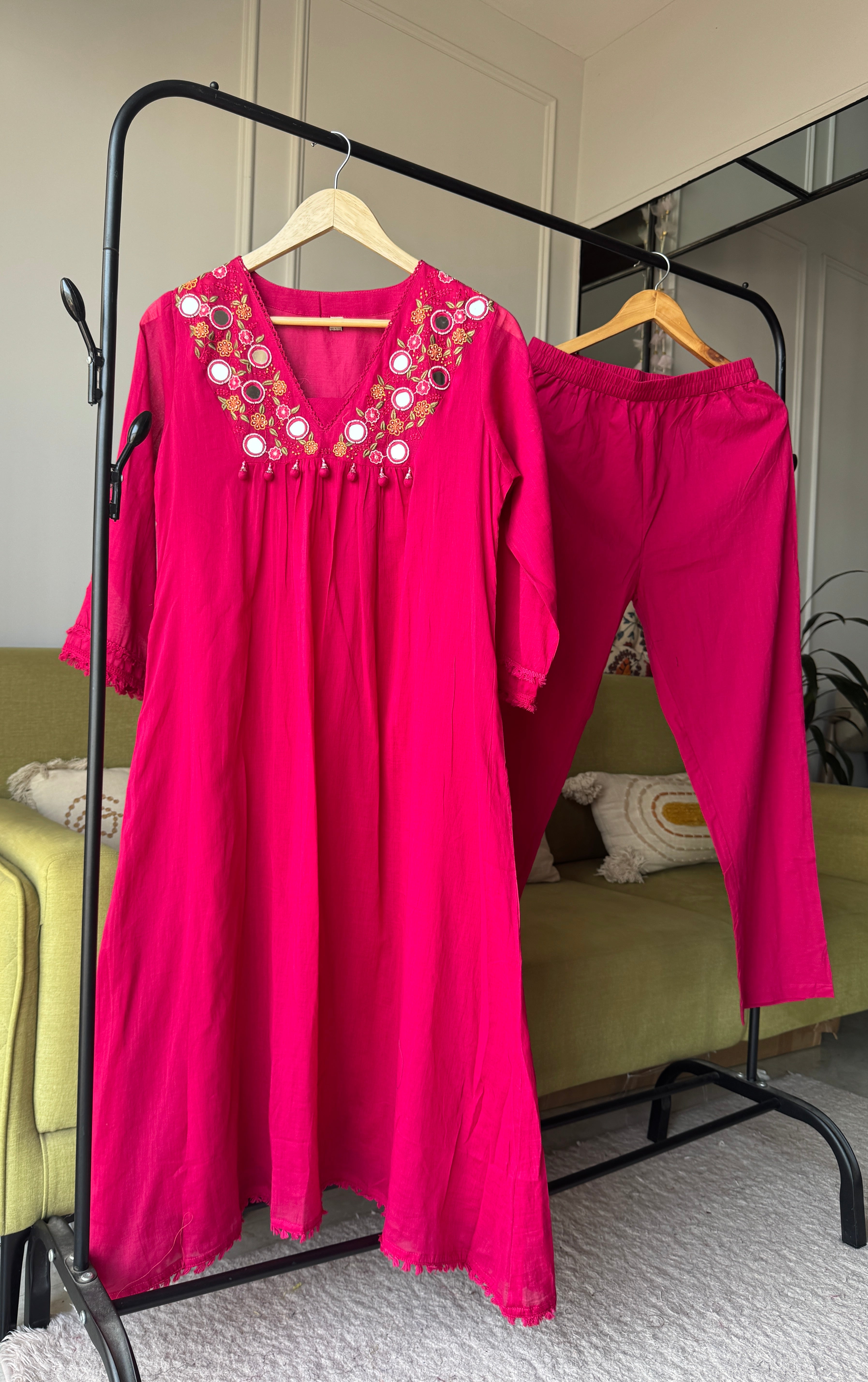 Radhika Embroided Mul Cotton Dress- Pink