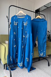 Rasika Embroided Russian Silk Dress-Blue