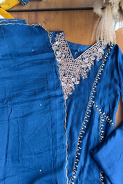 Jiya Handwork Aline Mul Chanderi Dress- Blue