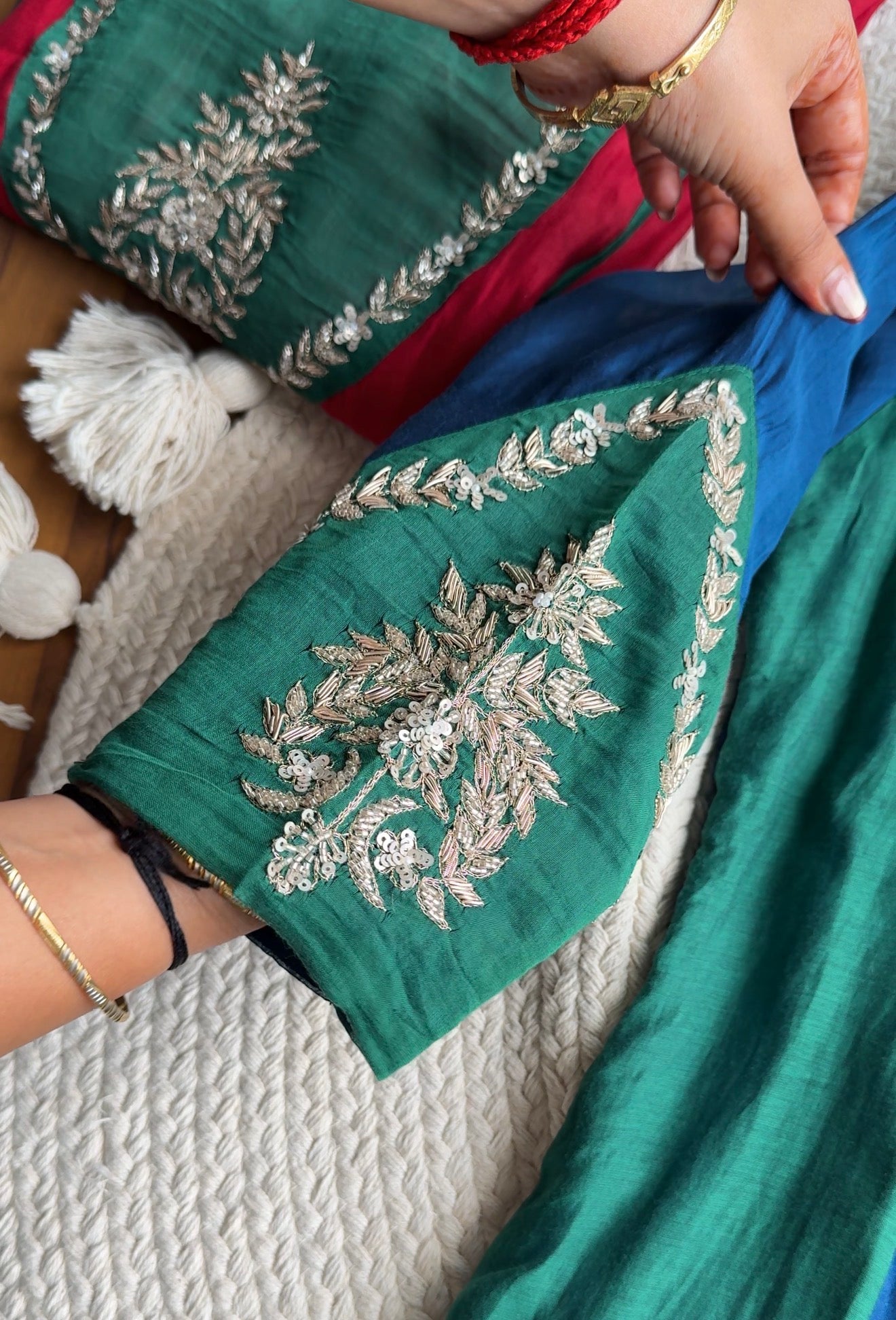 Kaushalya Colour Blocking Hand Work Aline Dress-