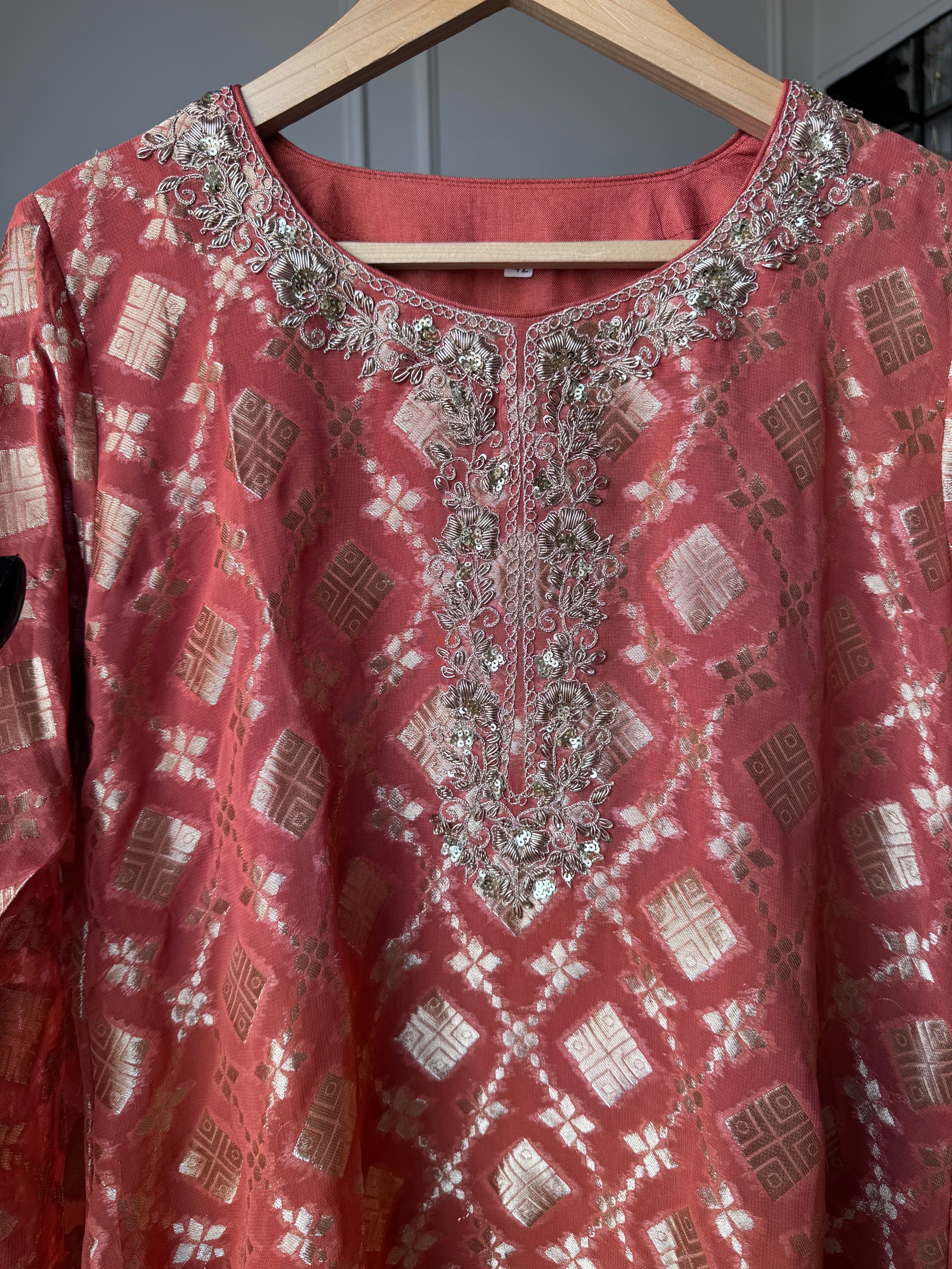 Riya Handwork Coord Set-Rust