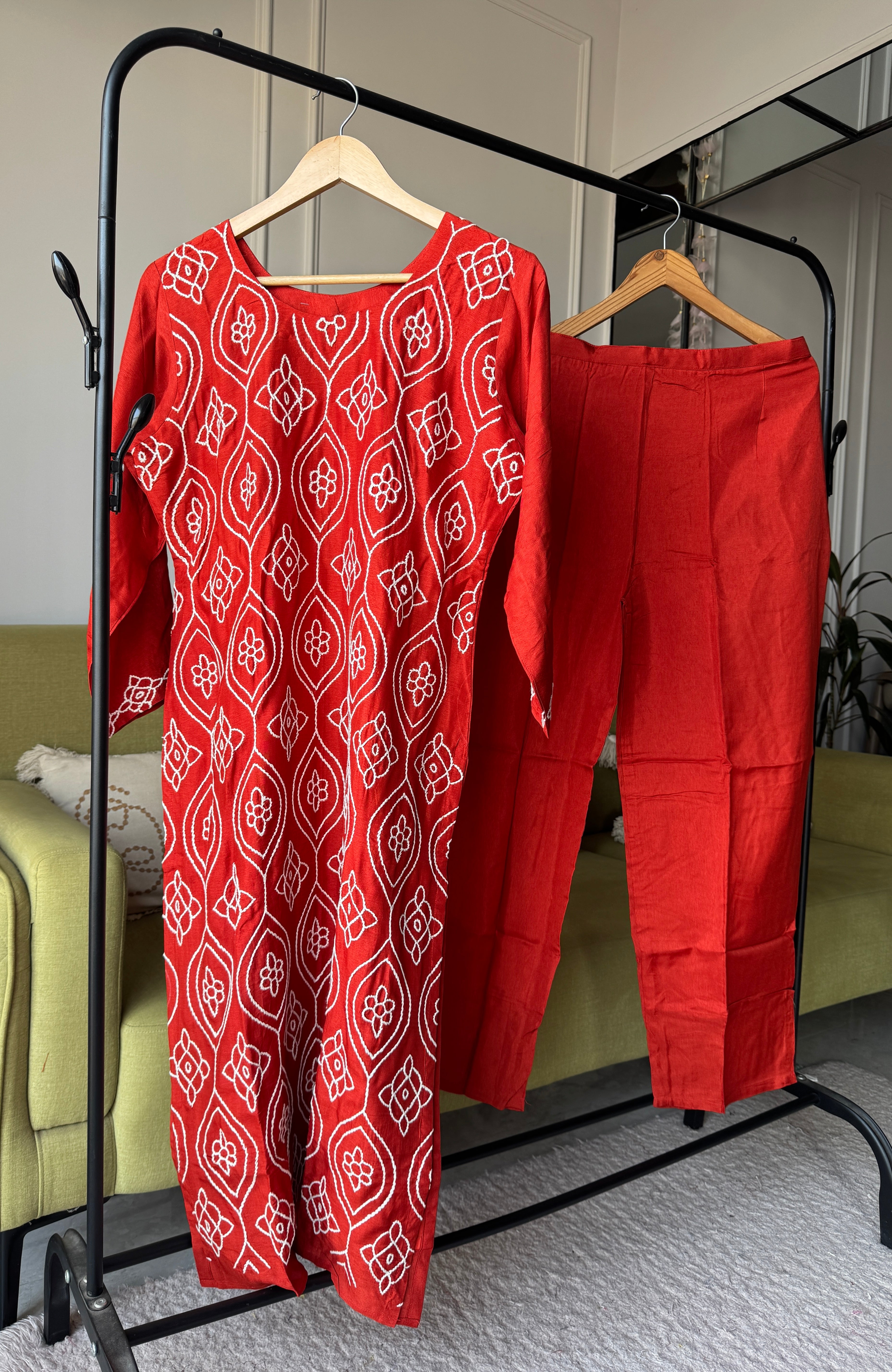 Haniya Embroided Dress- Rust