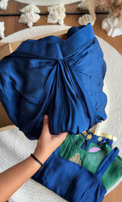 Usha Peacock Handwork Skirt Drape Set- Blue with Green