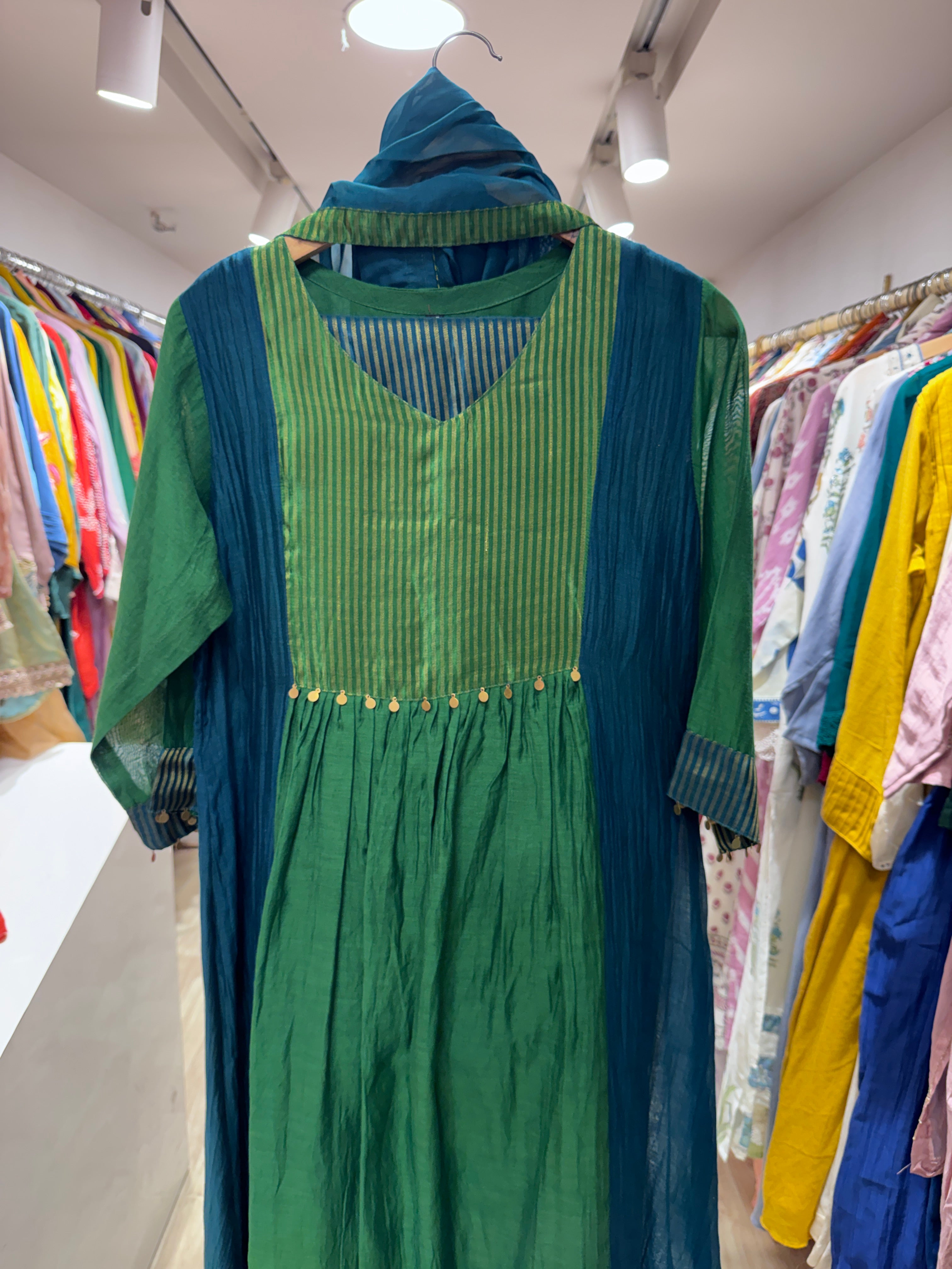 Yukti Handwork Mul Chanderi Dress - Green