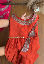 Reshma Handwork Round Neck Dress-Orange