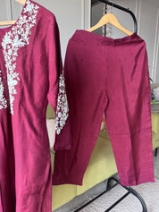 Priti Embroided Dress- Wine