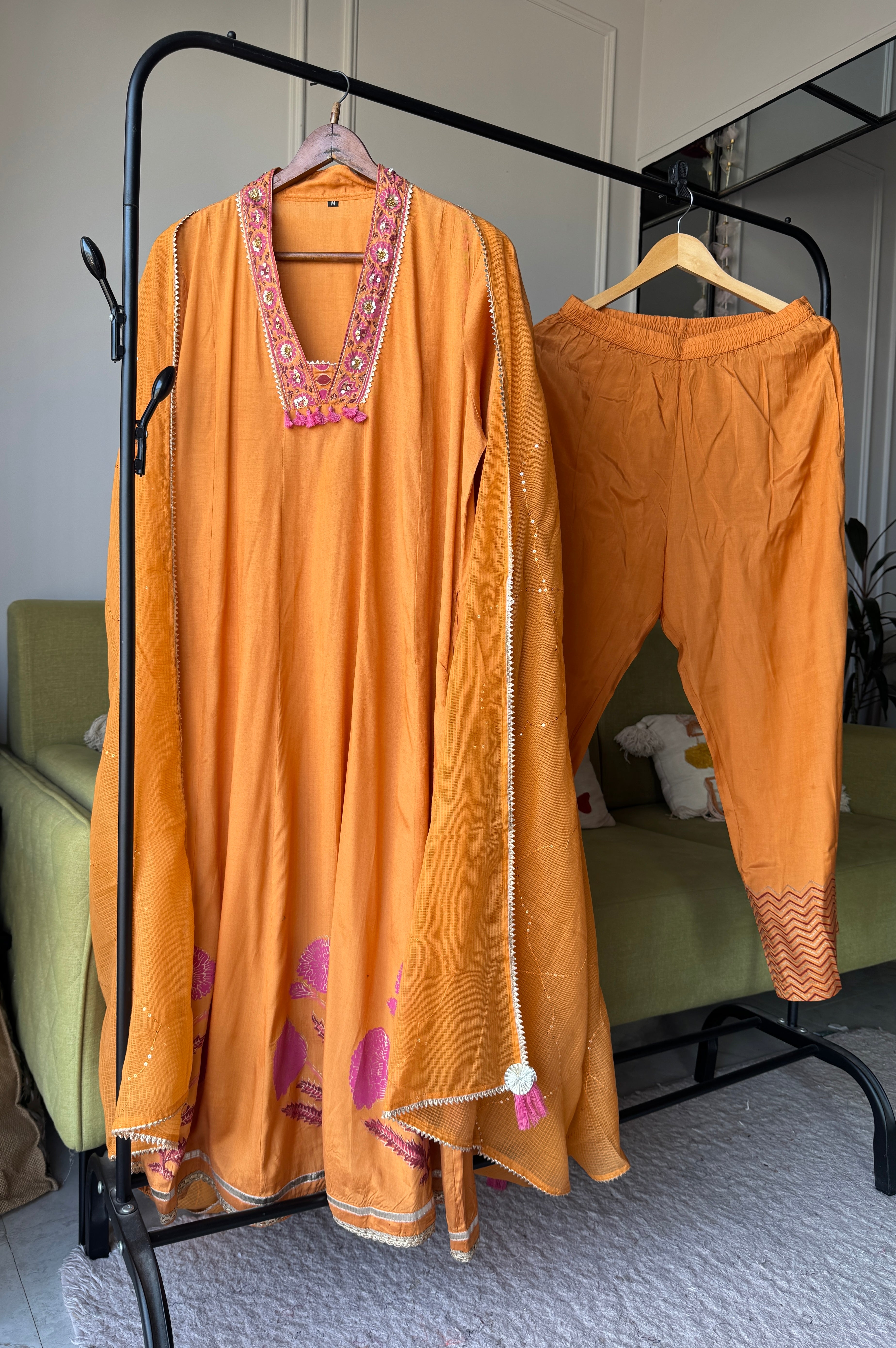 Asifa Patchwork Muslin  Dress- Orange