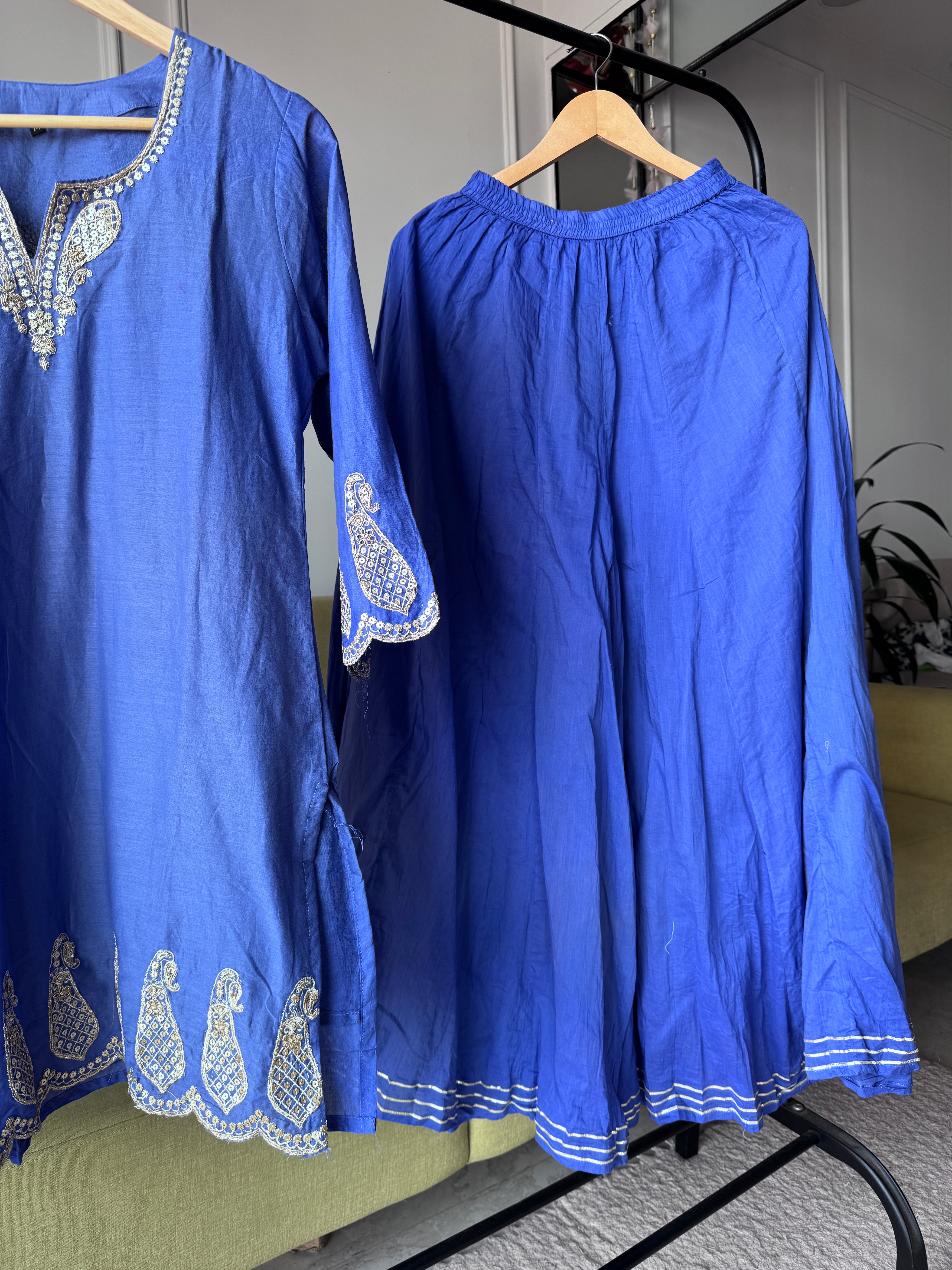 Priya Short Kurta Sharara Dress- Blue