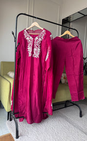 Priti Embroided Dress- Maroon