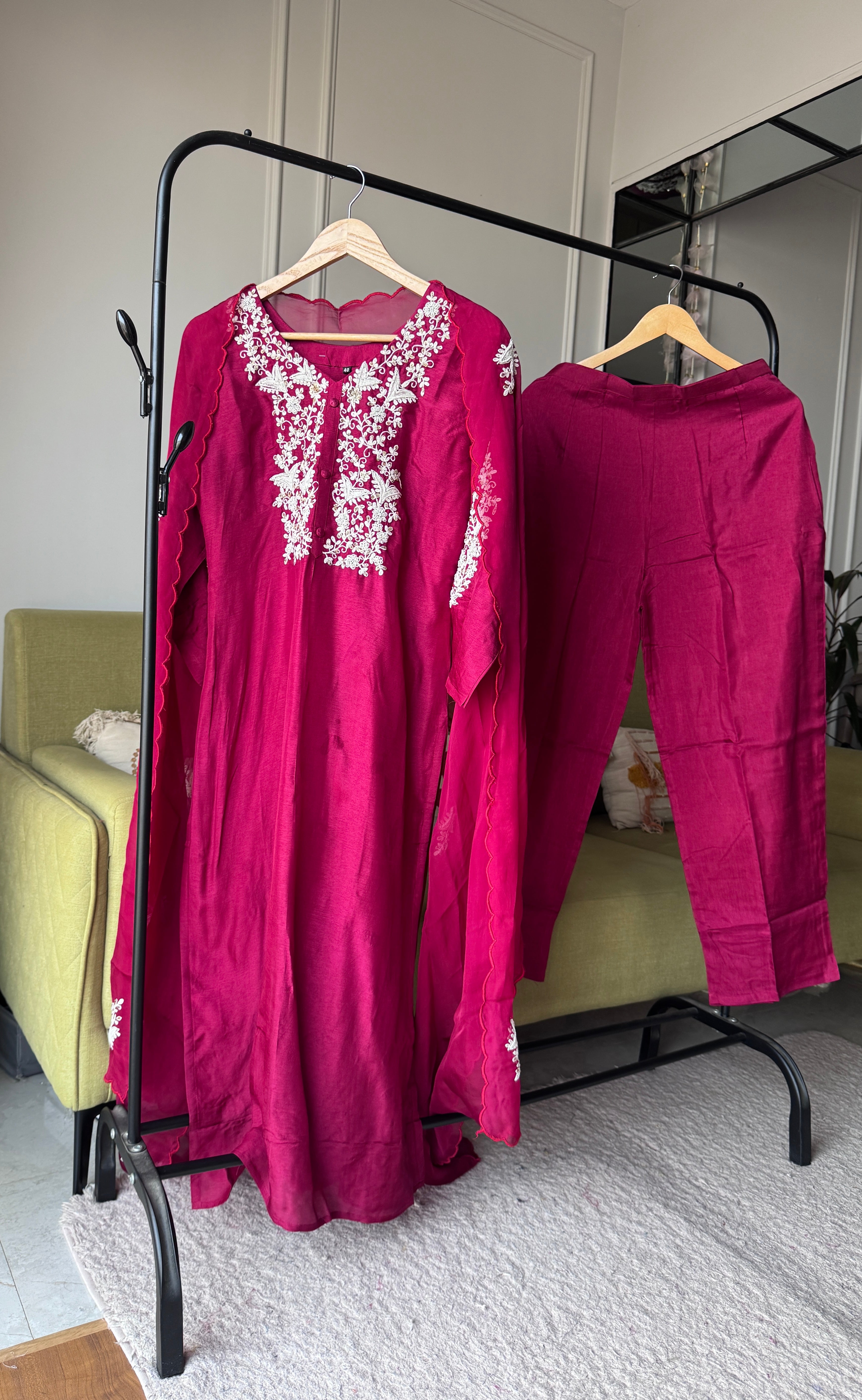 Priti Embroided Dress- Maroon