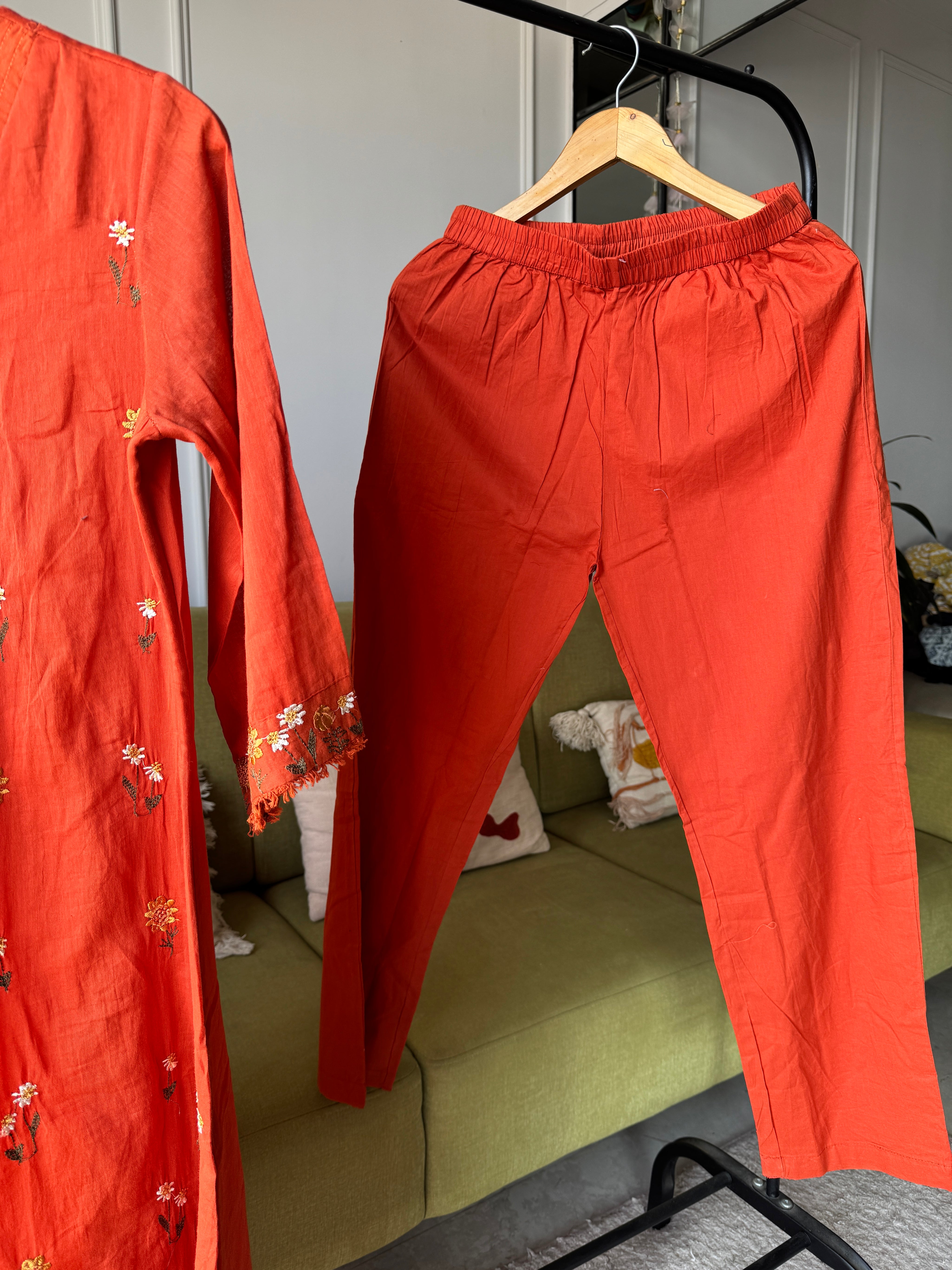 Leisha Embroided Aline Dress- Rust