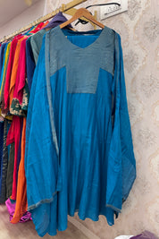 Pinki Tissue Striped With Mul Chanderi Dress- Blue
