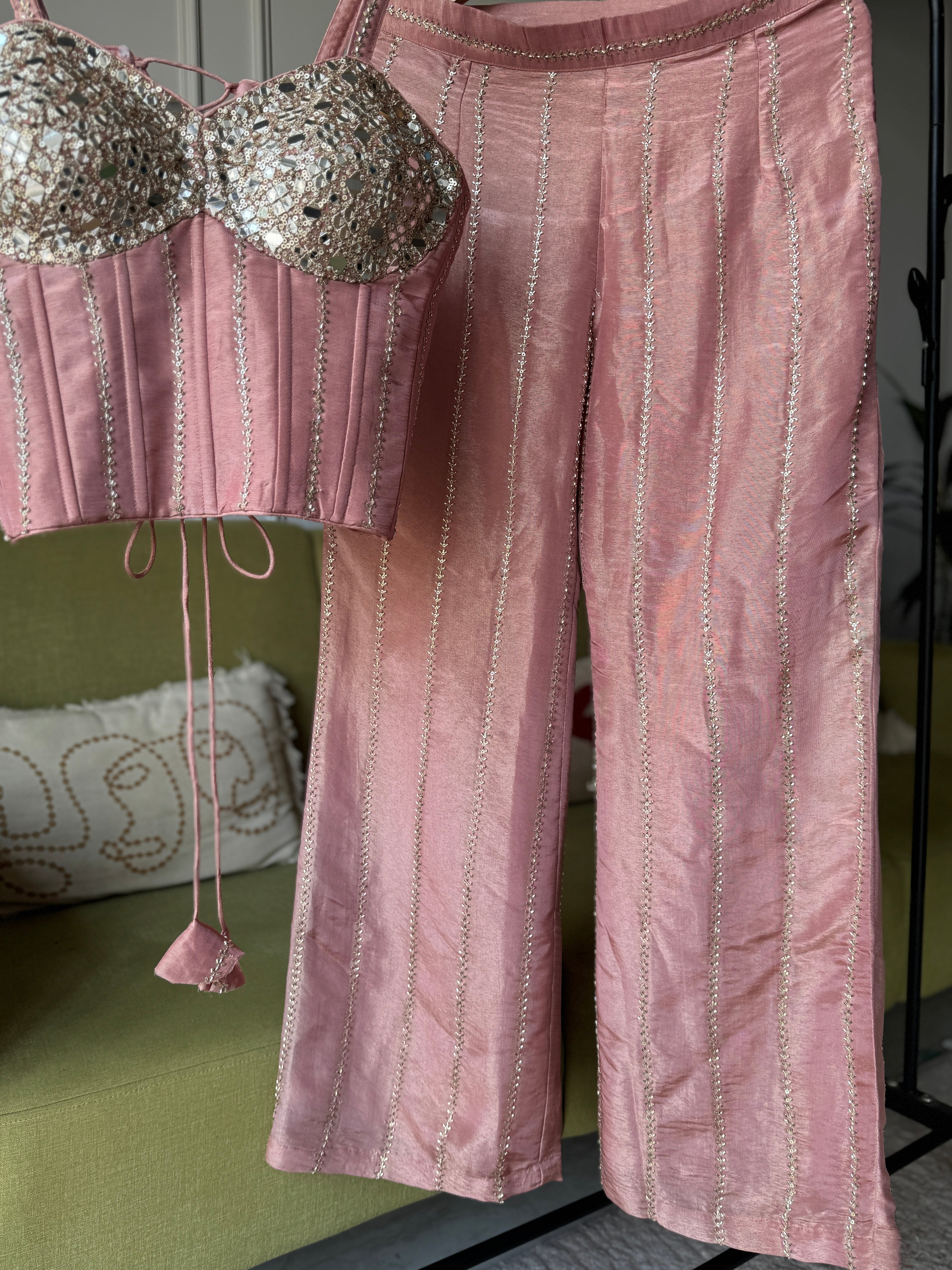 Dazzle Corset Top With Bell Bottoms Pants Full Handwork (Make to Order)