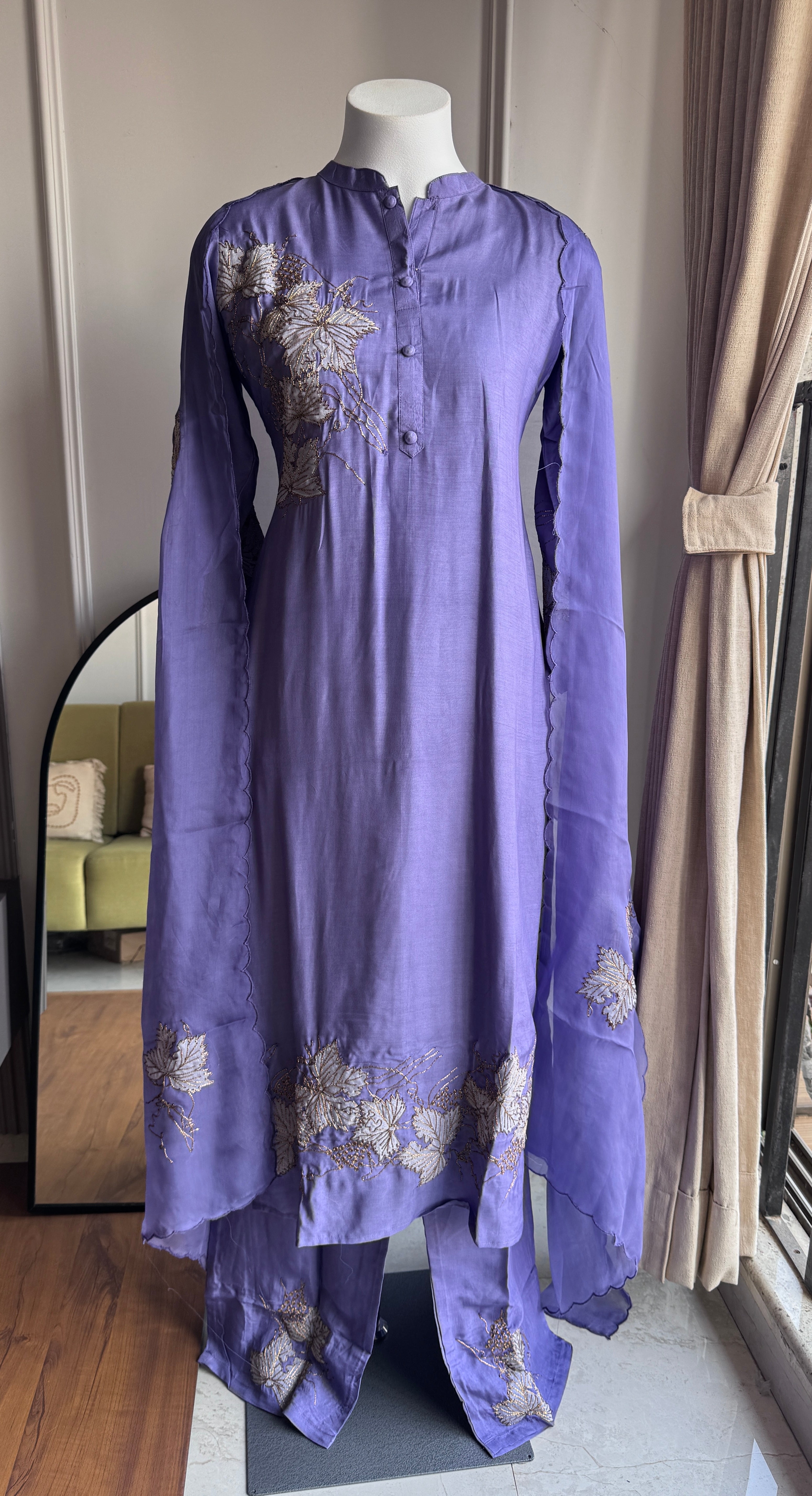 Sampada Applique Patchwork Dress- Lilac