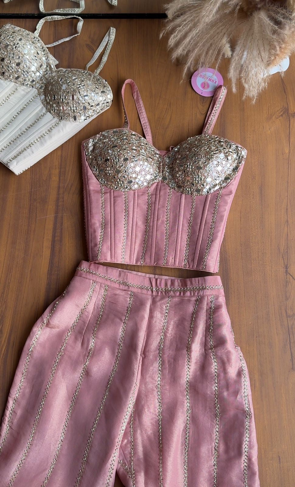 Dazzle Corset Top With Bell Bottoms Pants Full Handwork (Make to Order)