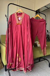 Asifa Patchwork Muslin  Dress- Maroon