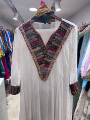 Kanishka Mul Cotton Anarkali Dress- White