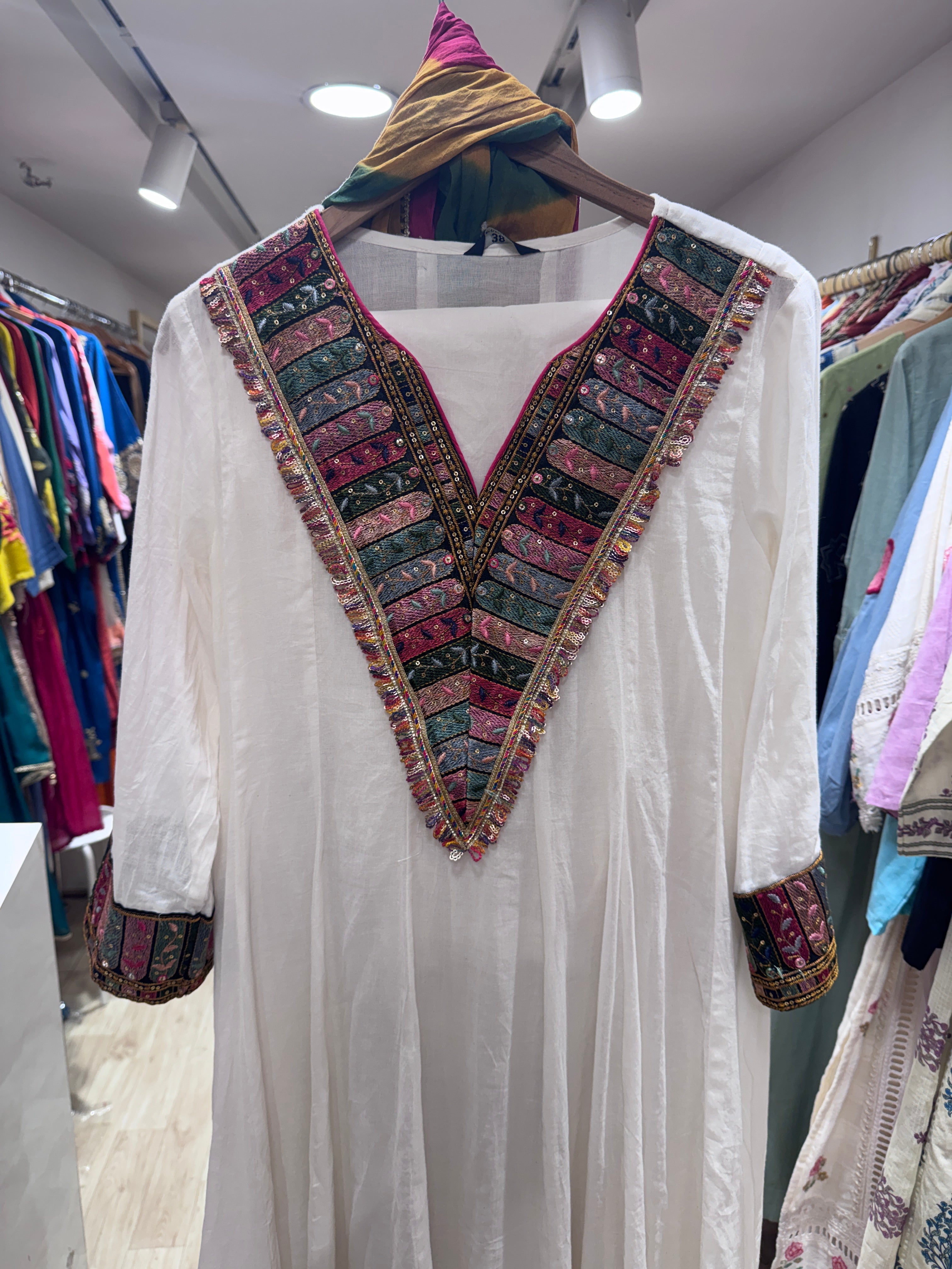 Kanishka Mul Cotton Anarkali Dress- White