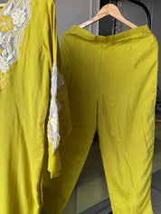 Dipti Russian Silk Handwork Dress- Yellow