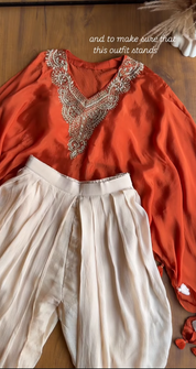 Karishma High Low Top With Padded Blouse And Tulip Pants