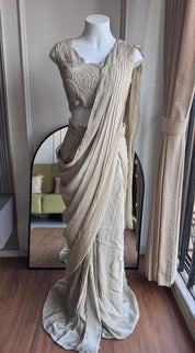 Sofia Handwork Drape Saree Set-Champange