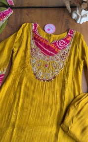 Veeral Bandhani Hand Work Aline Dress- Yellow
