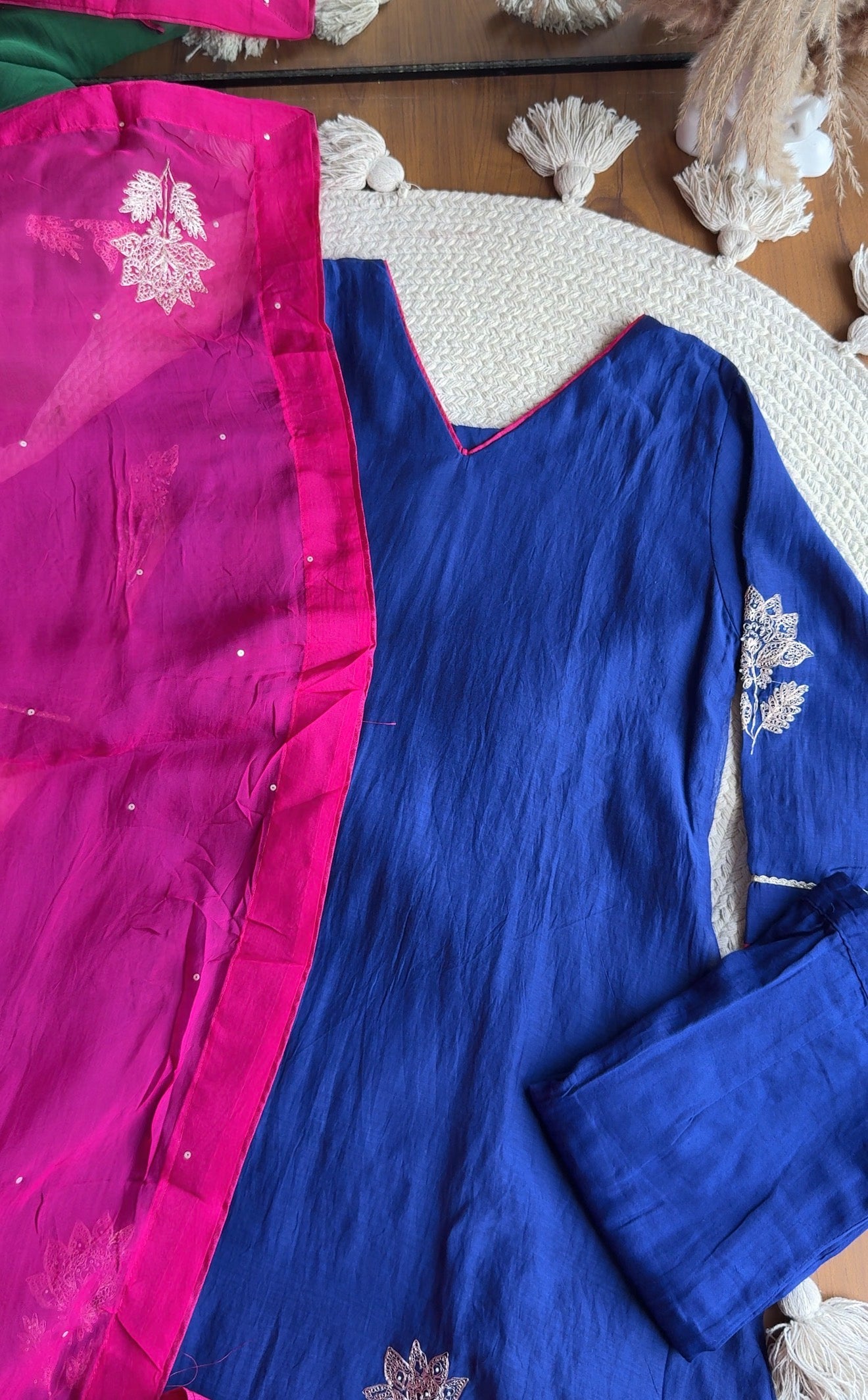 Charvi Contrast Dupatta Mul Chanderi Dress- Royal Blue